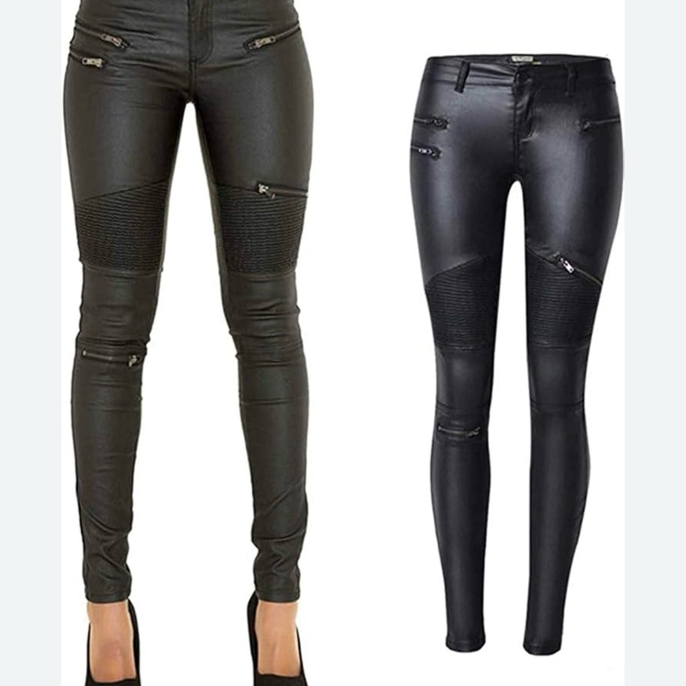 PU leather pants for women sexy Tight Stretchy leggings black faux leather